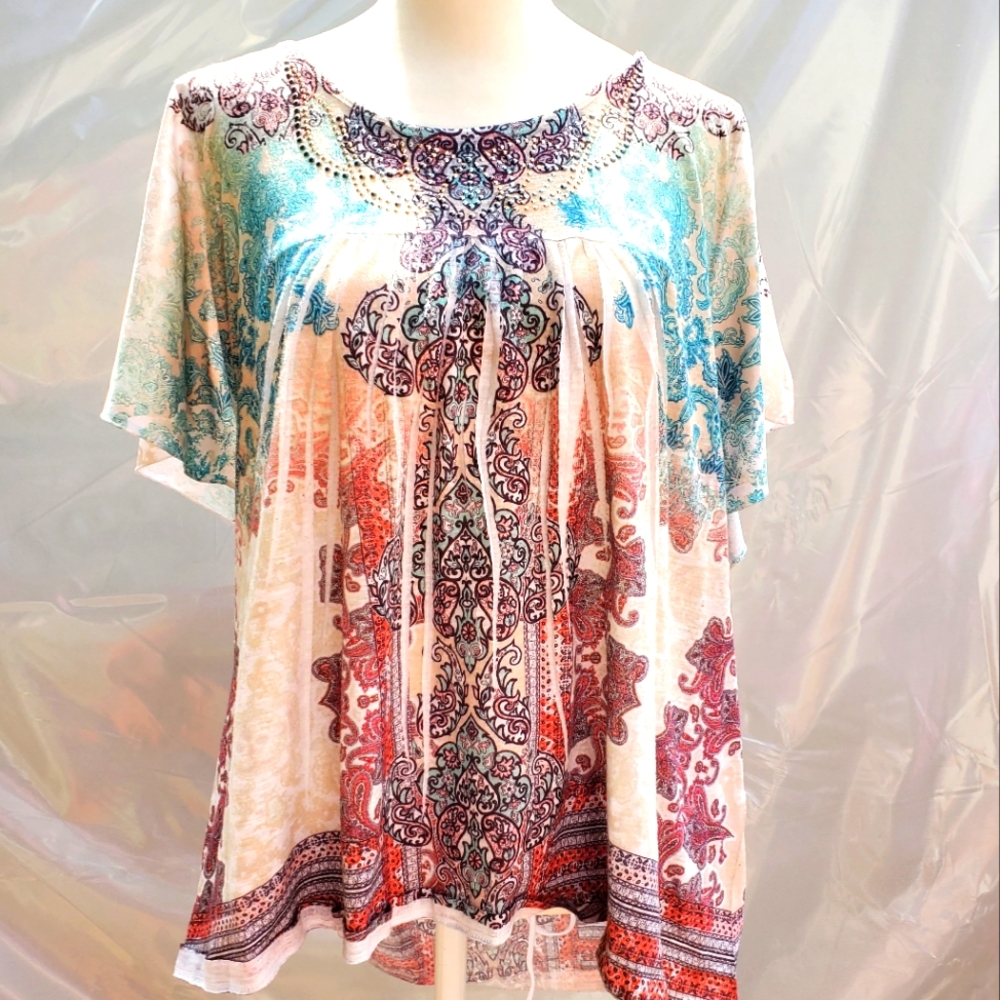 One World cap sleeve blouse, size 2X